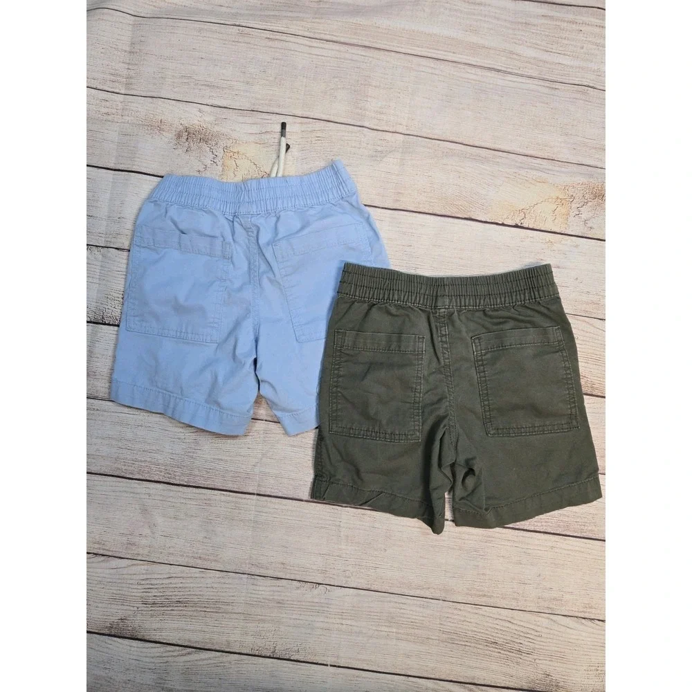 2 Pairs Members Mark Boys Woven Tie Shorts Olive and Blue Size 4/5 pull on